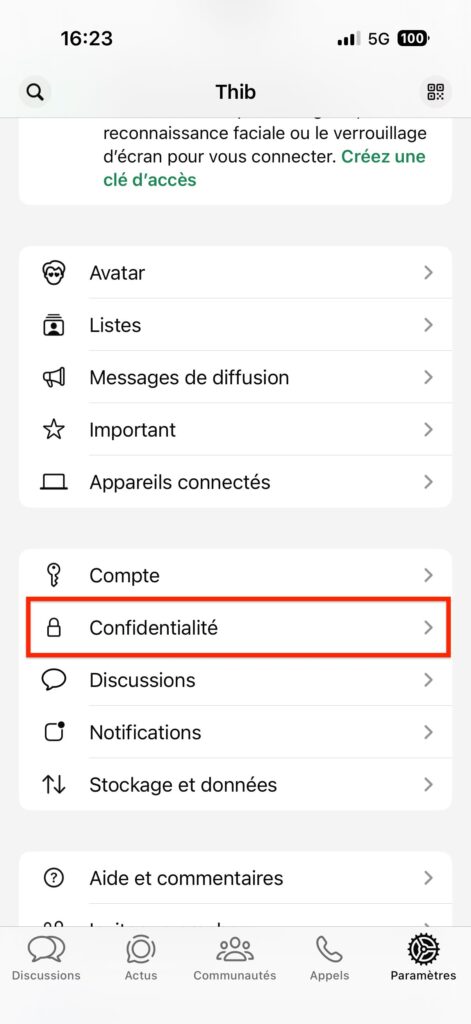 cacher statut en ligne WhatsApp