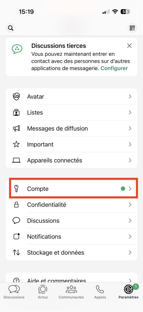 modifier numéro téléphone whatsapp