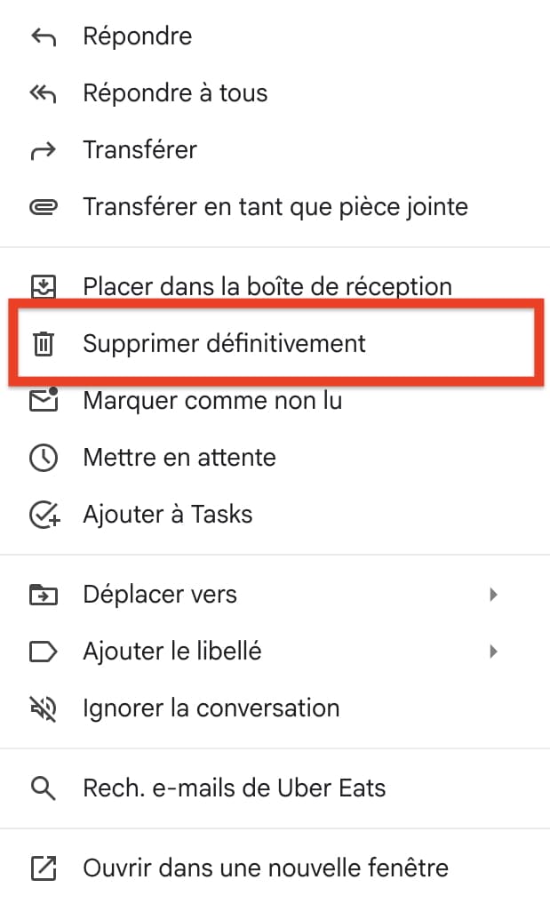 effacer définitivement mail Gmail