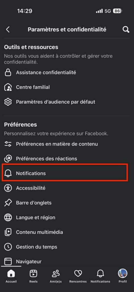 désactiver notifications suggestions amis Facebook