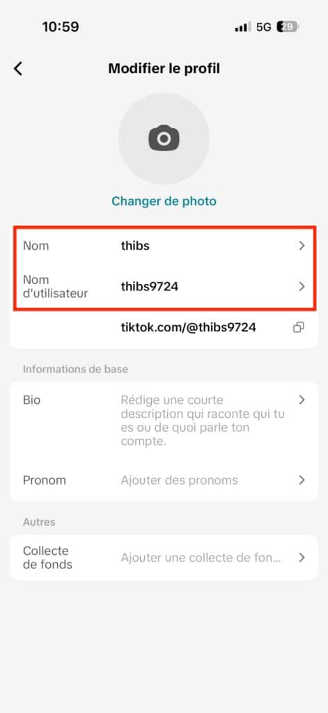 Modifier pseudo TikTok