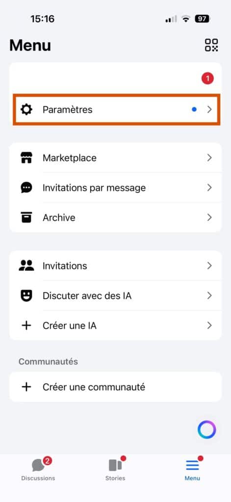 désactiver mode en ligne Messenger appli