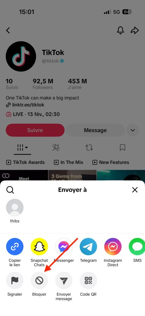 Bloquer abonné TikTok