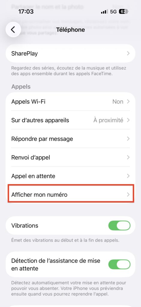 appel numéro masqué iPhone