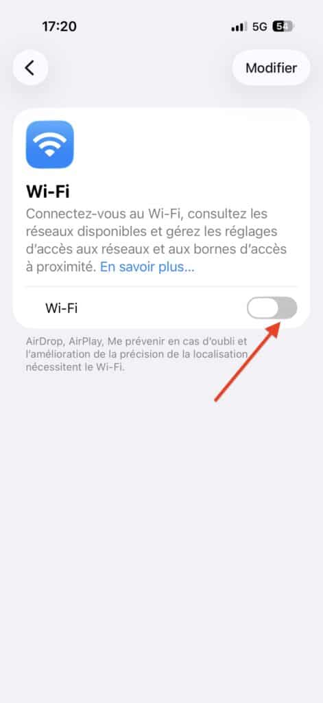 empêcher connexion automatique Wifi iPhone