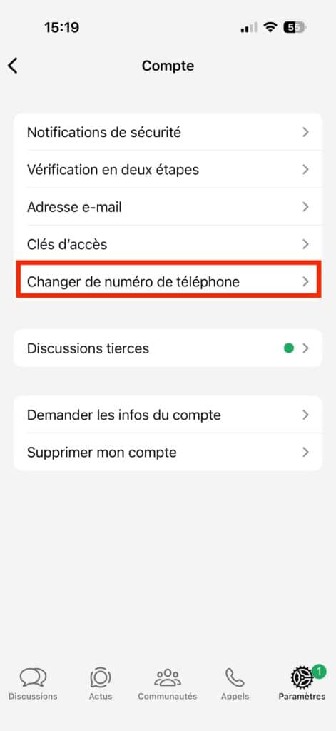 Changer numéro téléphone WhatsApp