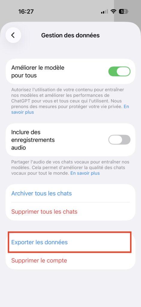 effacer compte chatGPT