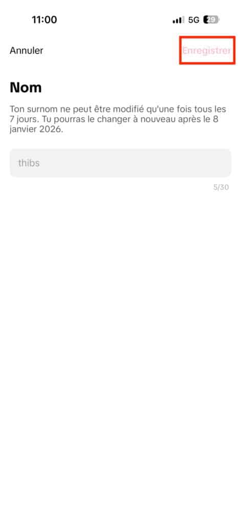 Changer nom TikTok