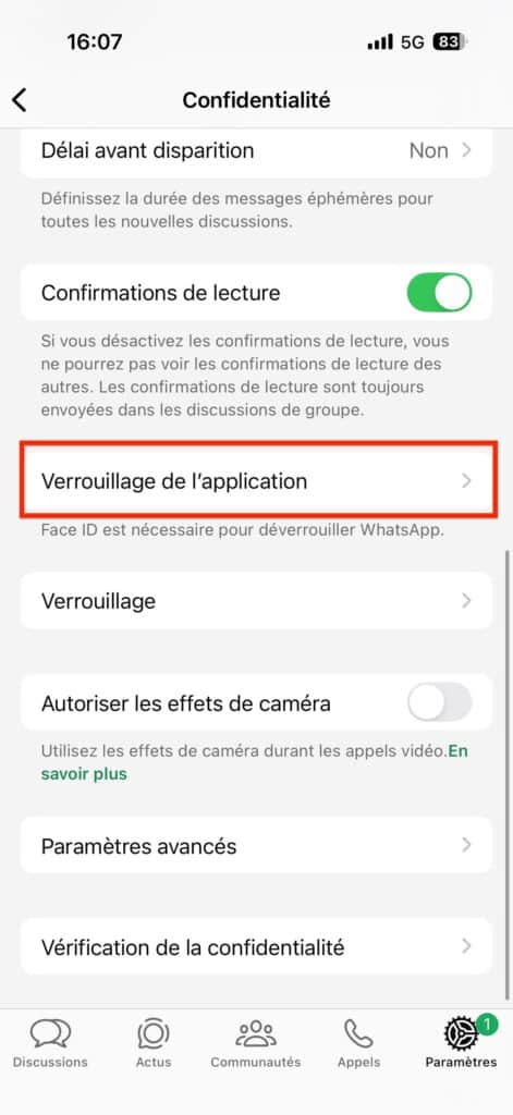 Verrouiller WhatsApp iPhone