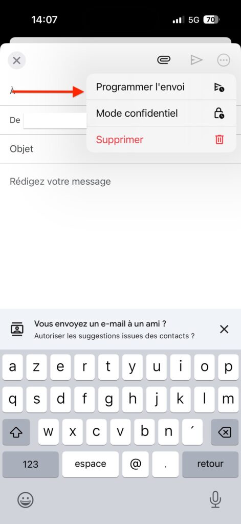 planifier mail Gmail Android