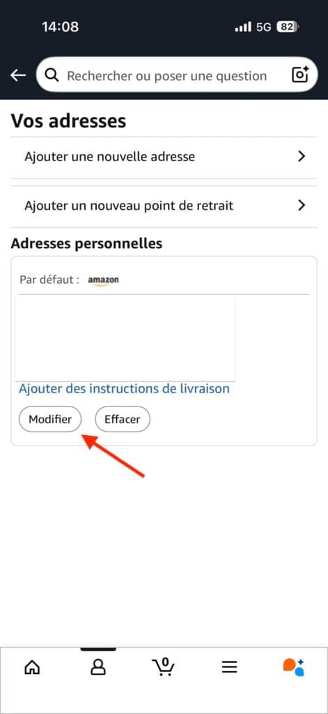 supprimer adresse application Amazon