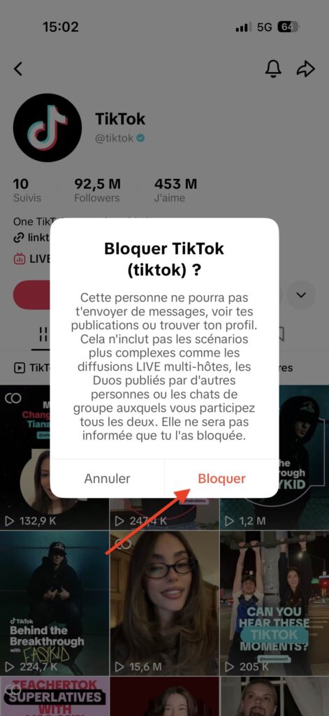 Bloquer compte TikTok