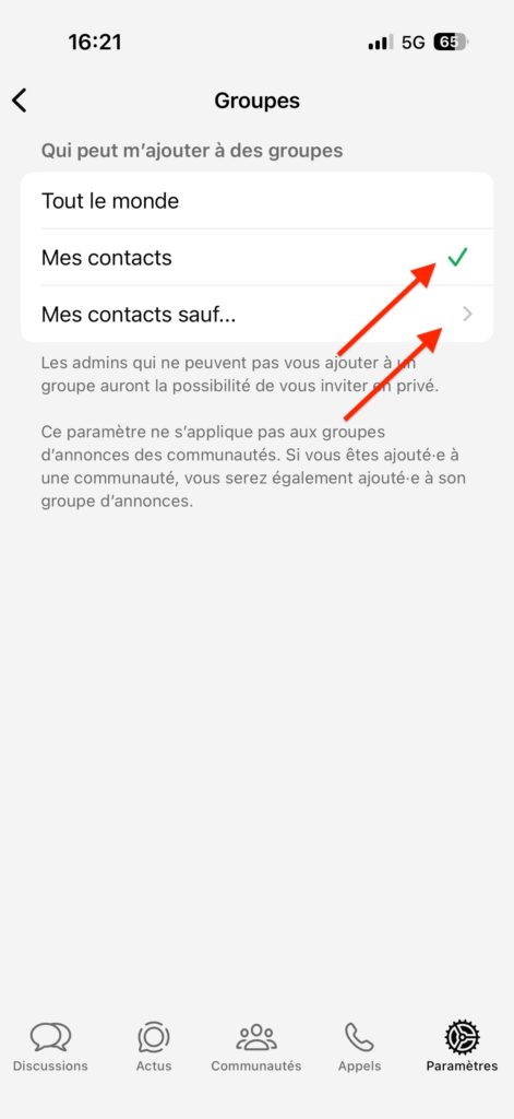 ne plus être ajouté à un groupe WhatsApp