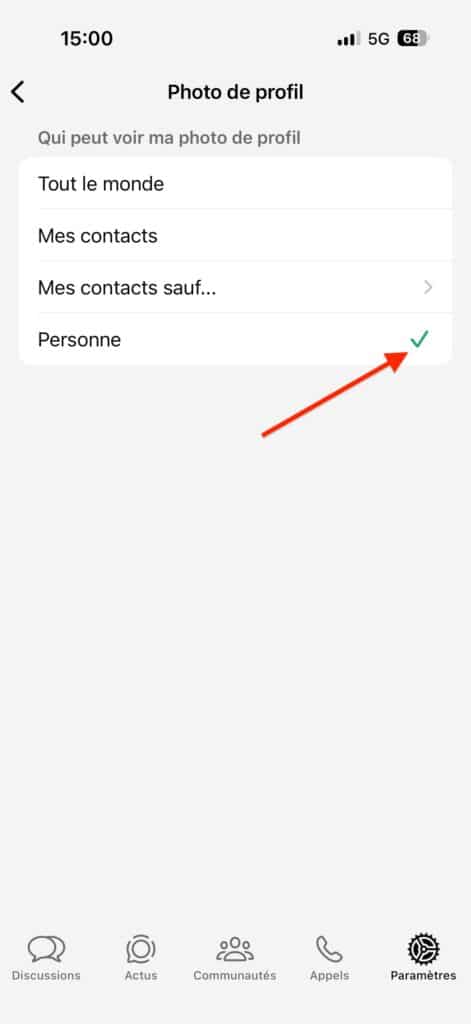 masquer photo de profil WhatsApp Android
