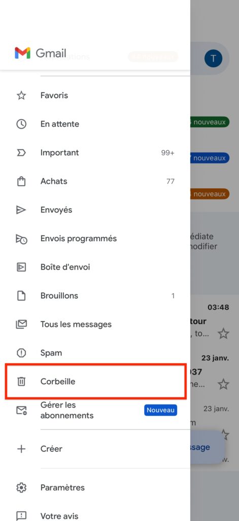 supprimer à jamais mail Gmail