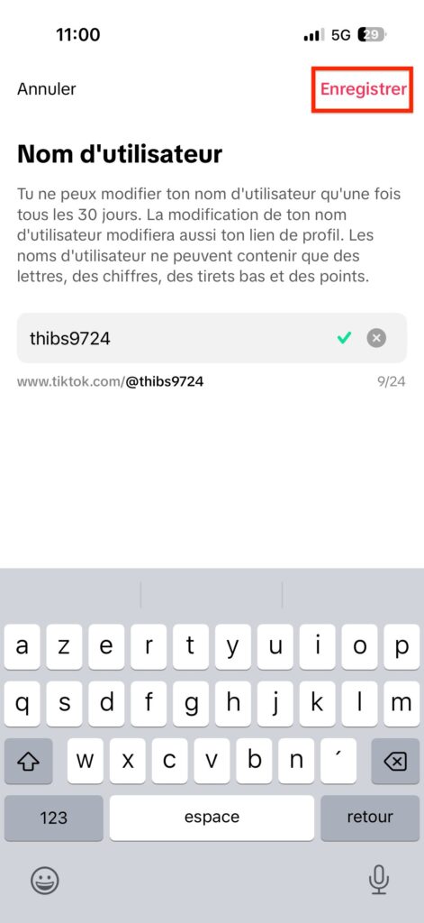 Modifier pseudo TikTok