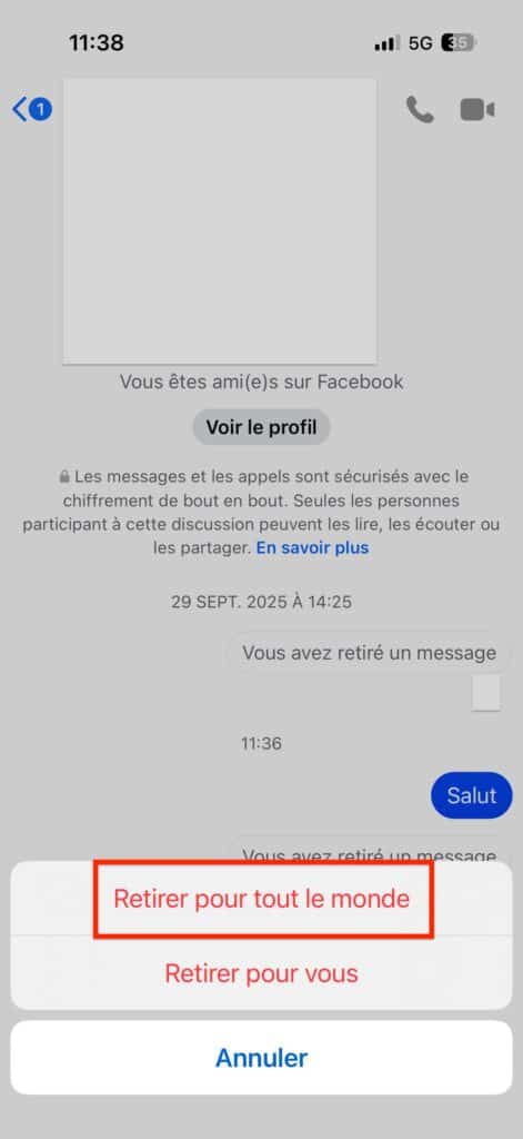 supprimer un message Messenger