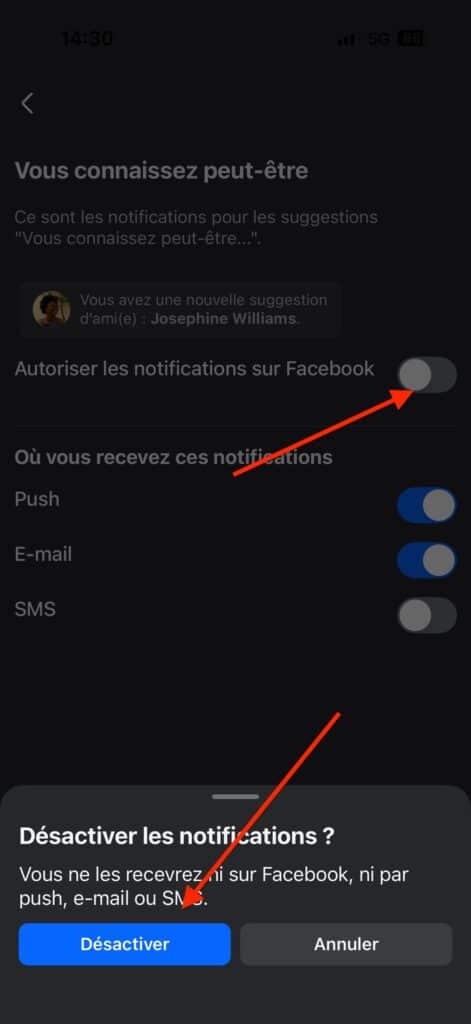 bloquer notifications suggestions amis Facebook