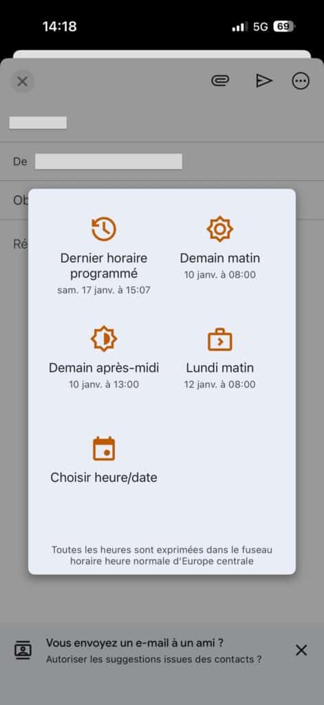 planifier mail Gmail iPhone