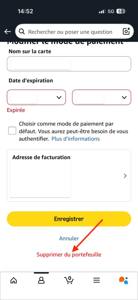 Effacer carte bancaire Amazon