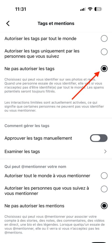 empêcher tags instagram