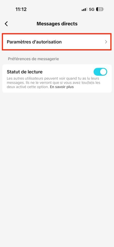 Désactiver messages directs TikTok