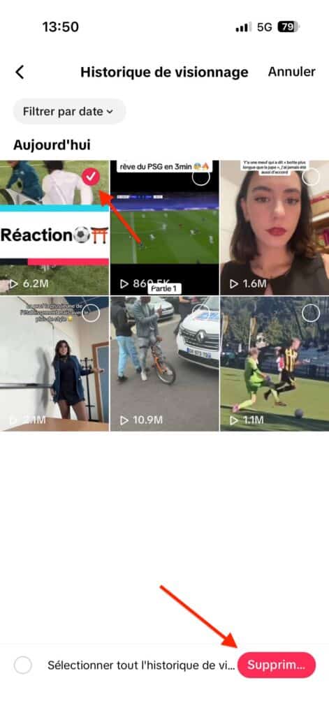 Effacer visionnage TikTok