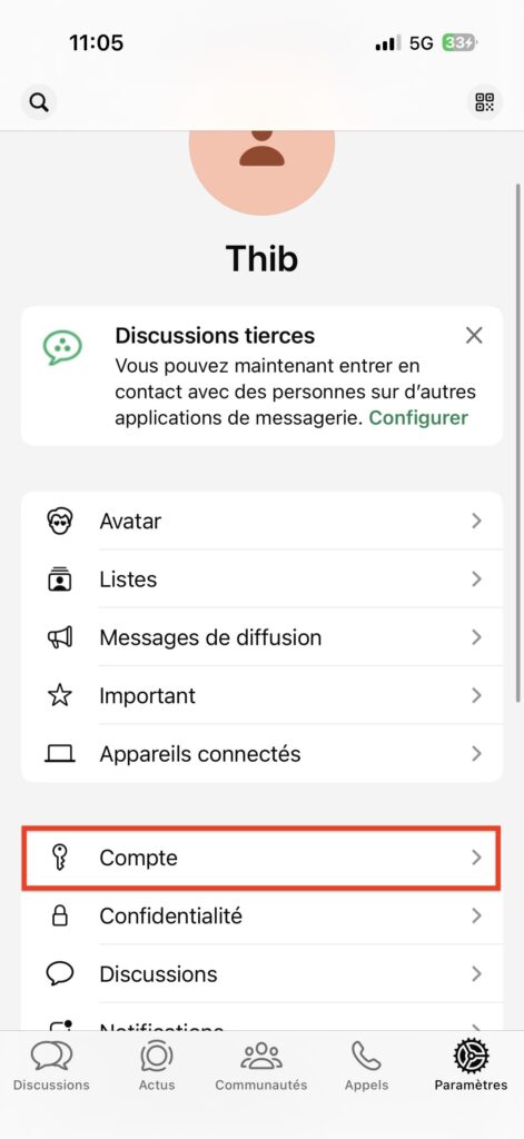 effacer compte WhatsApp