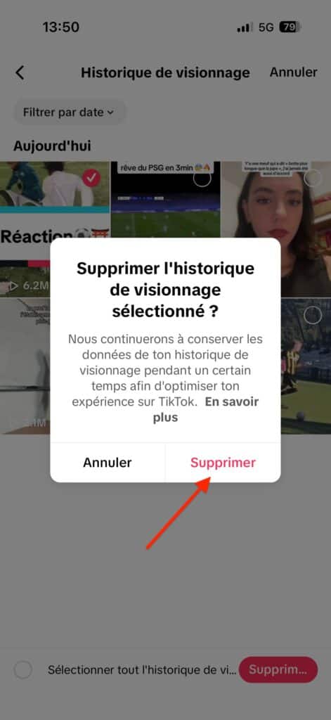 Effacer recherches TikTok