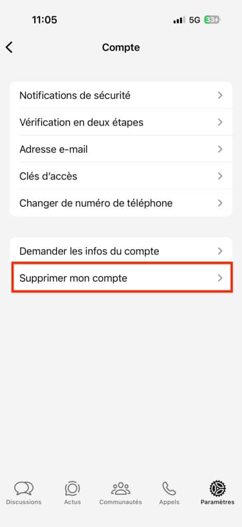 Supprimer WhatsApp