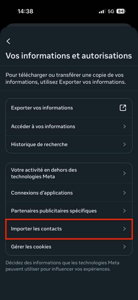 interdire accès contact Facebook
