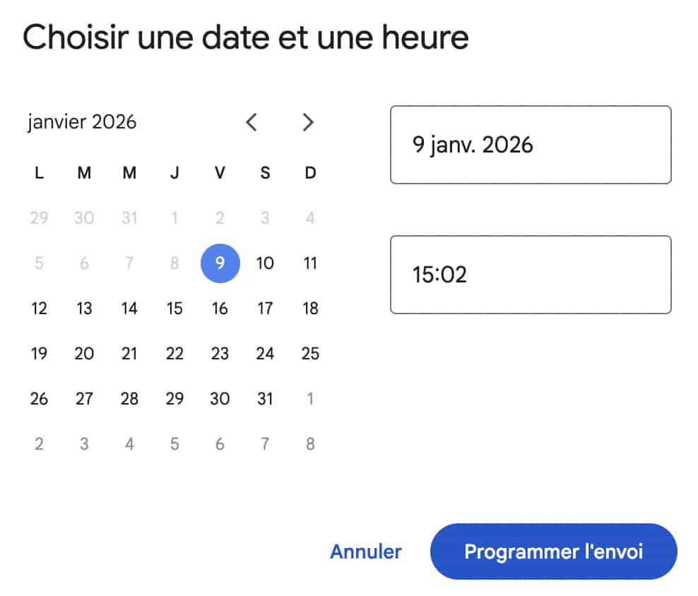 planifier mail Gmail ordinateur