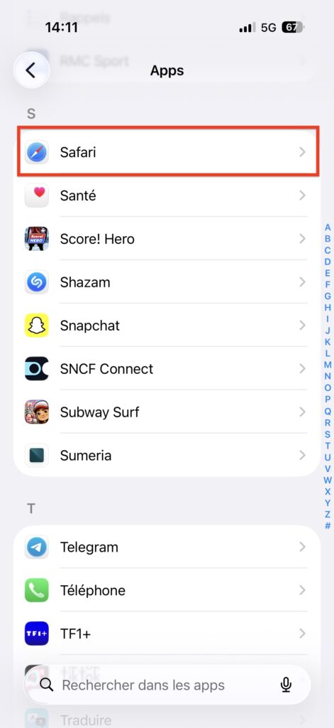 Interface Safari iOS 18 dans iOS 26