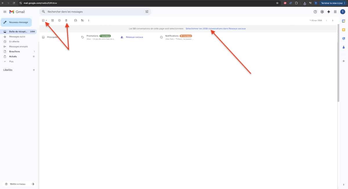 supprimer boîte de réception Gmail