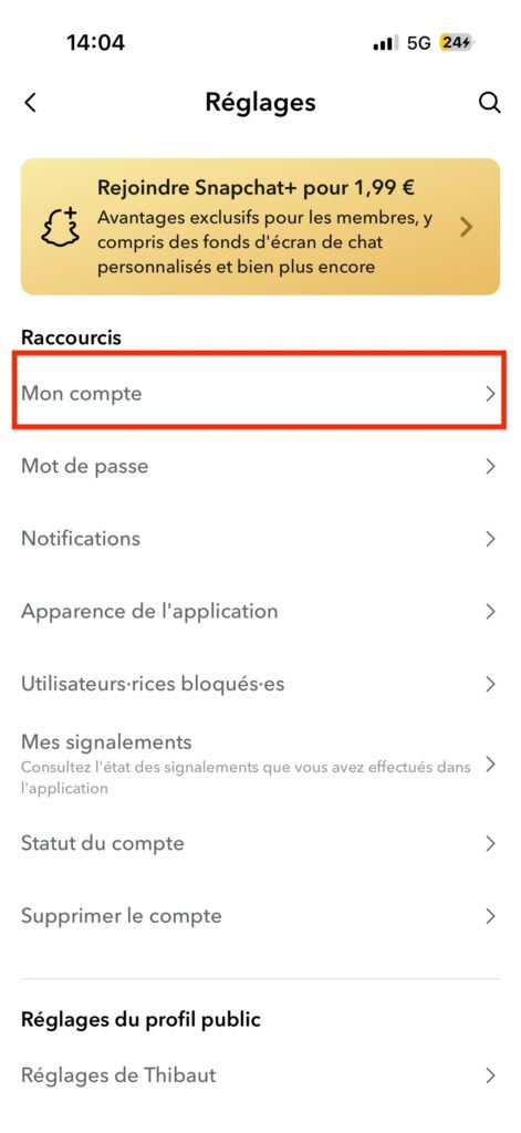 changer nom snapchat iPhone