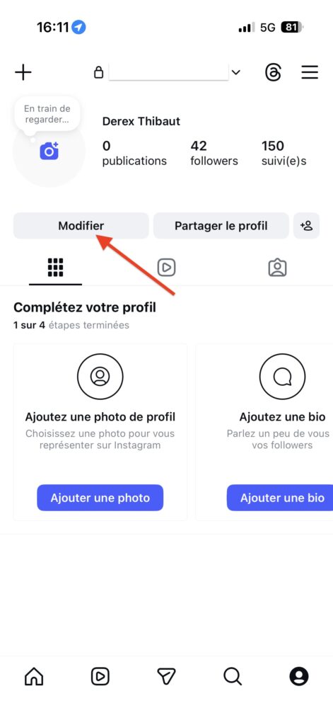 Changer nom profil Instagram