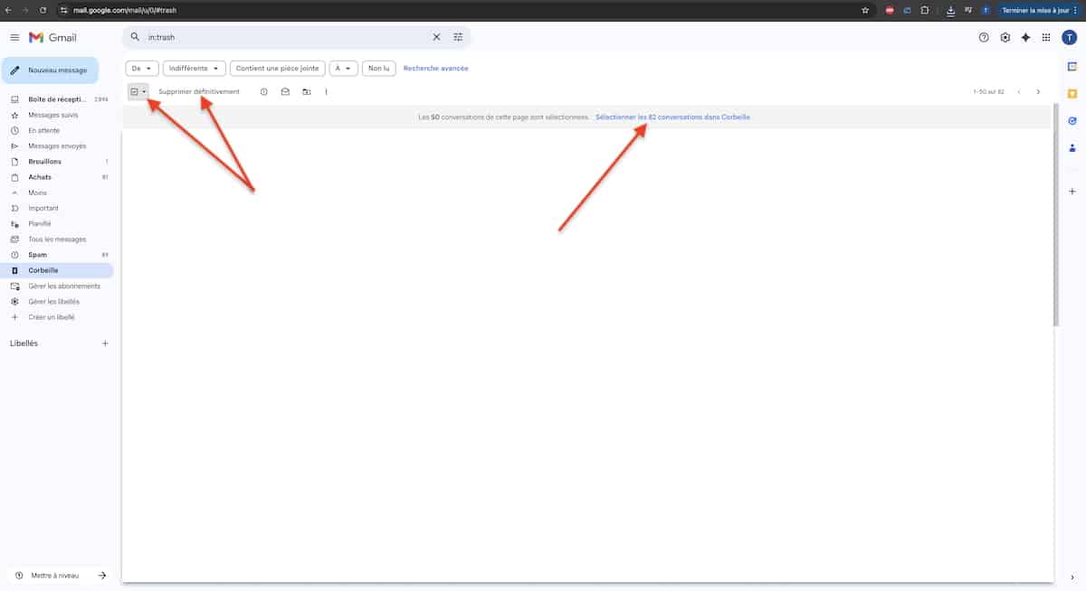 supprimer toute la corbeille Gmail