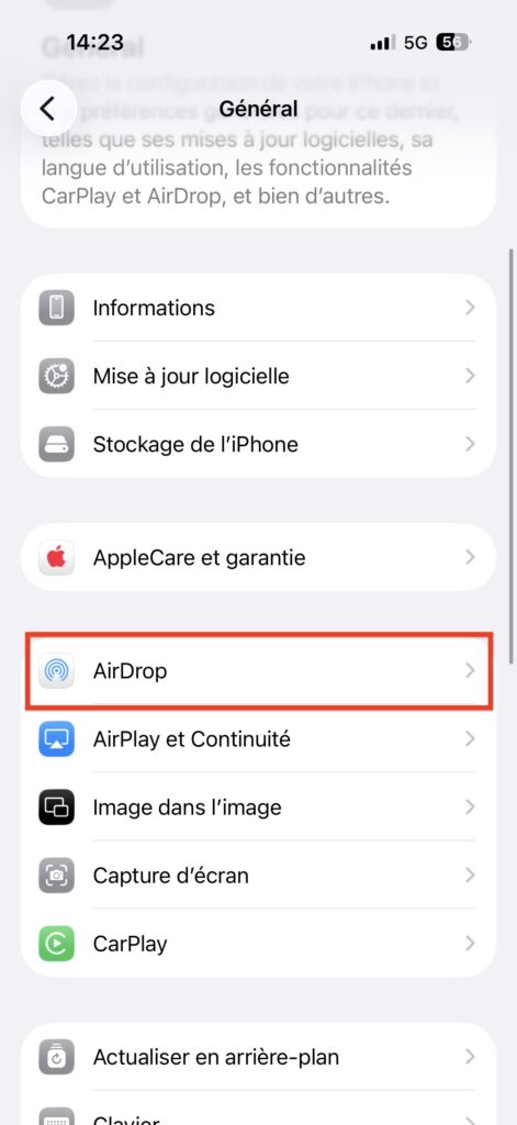 Utiliser AirDrop iPhone