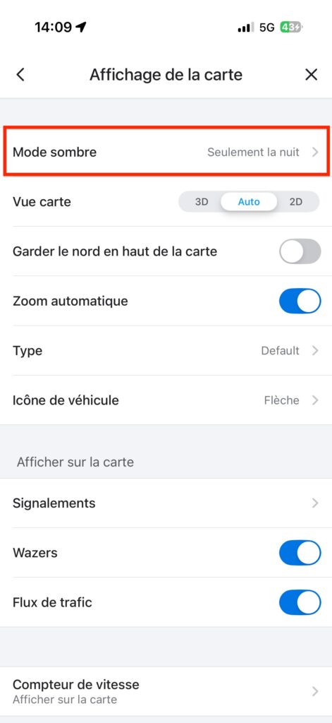 Mode nuit Waze