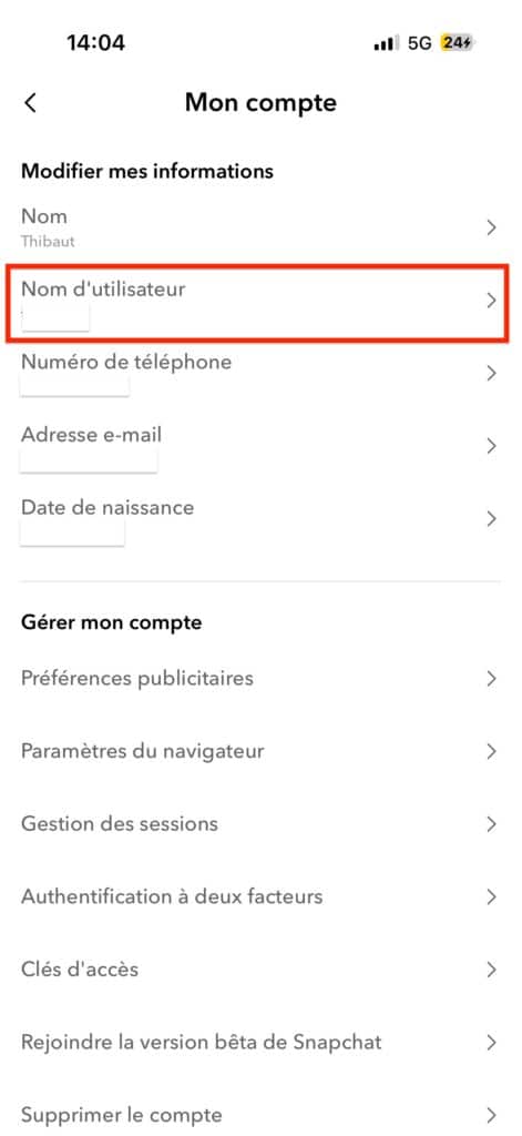 changer nom snapchat Android