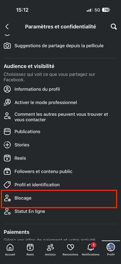 bloquer personne Facebook