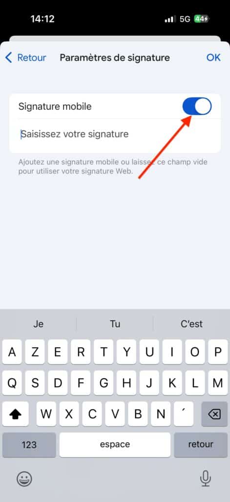 Créer signature Gmail sur iPhone