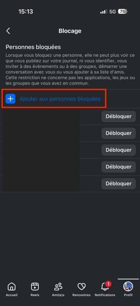 bloquer ami Facebook