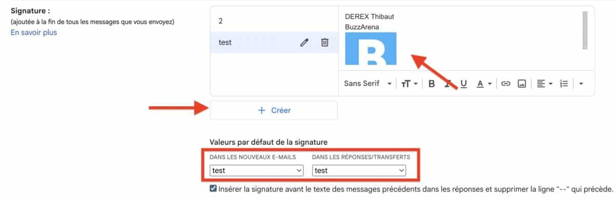 Créer signature Gmail (version web)