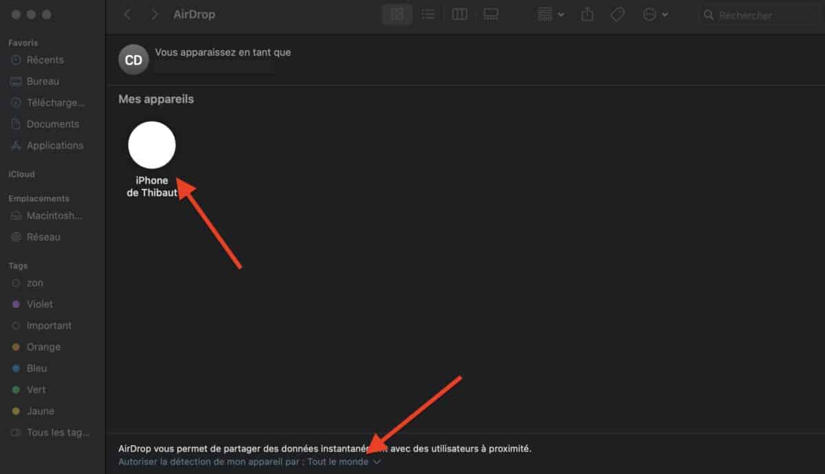 Activer AirDrop Mac