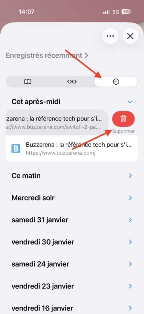 historique Safari iOS 26