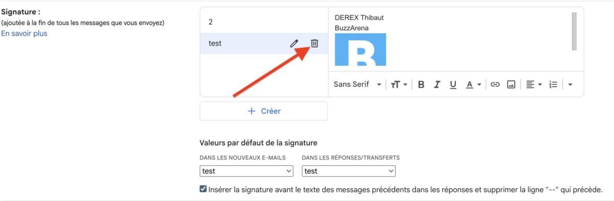 supprimer signature gmail