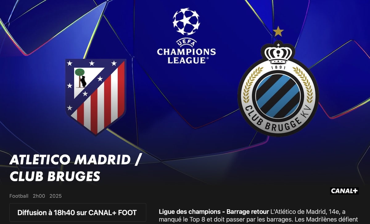 Atlético Madrid – Club Bruges heure