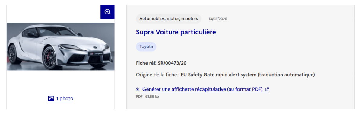Toyota GR Supra rappel