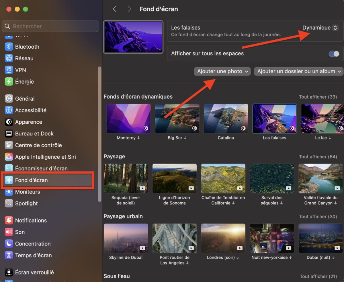 Modifier fond d'écran macbook
